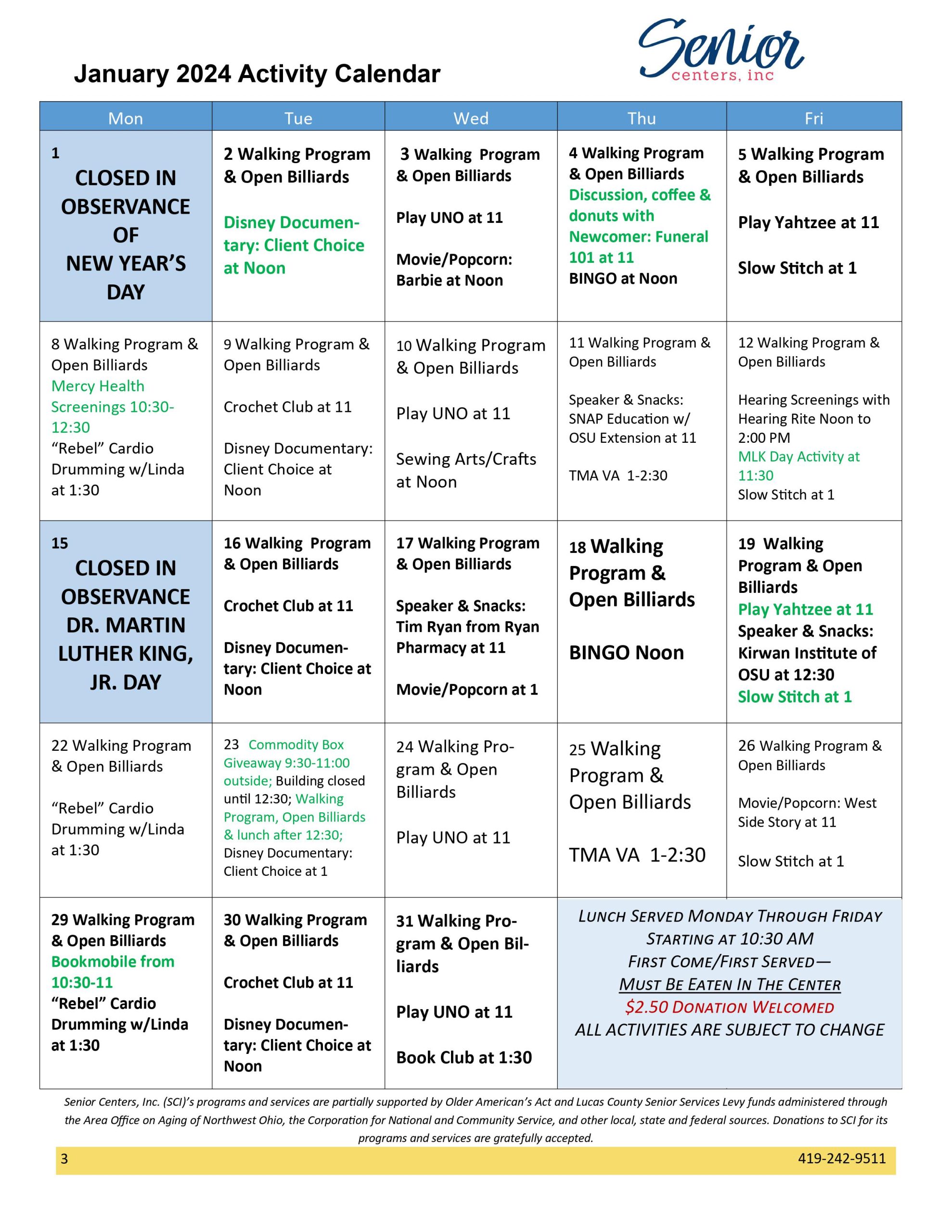 2024 Senior Activities And Trips Calendar