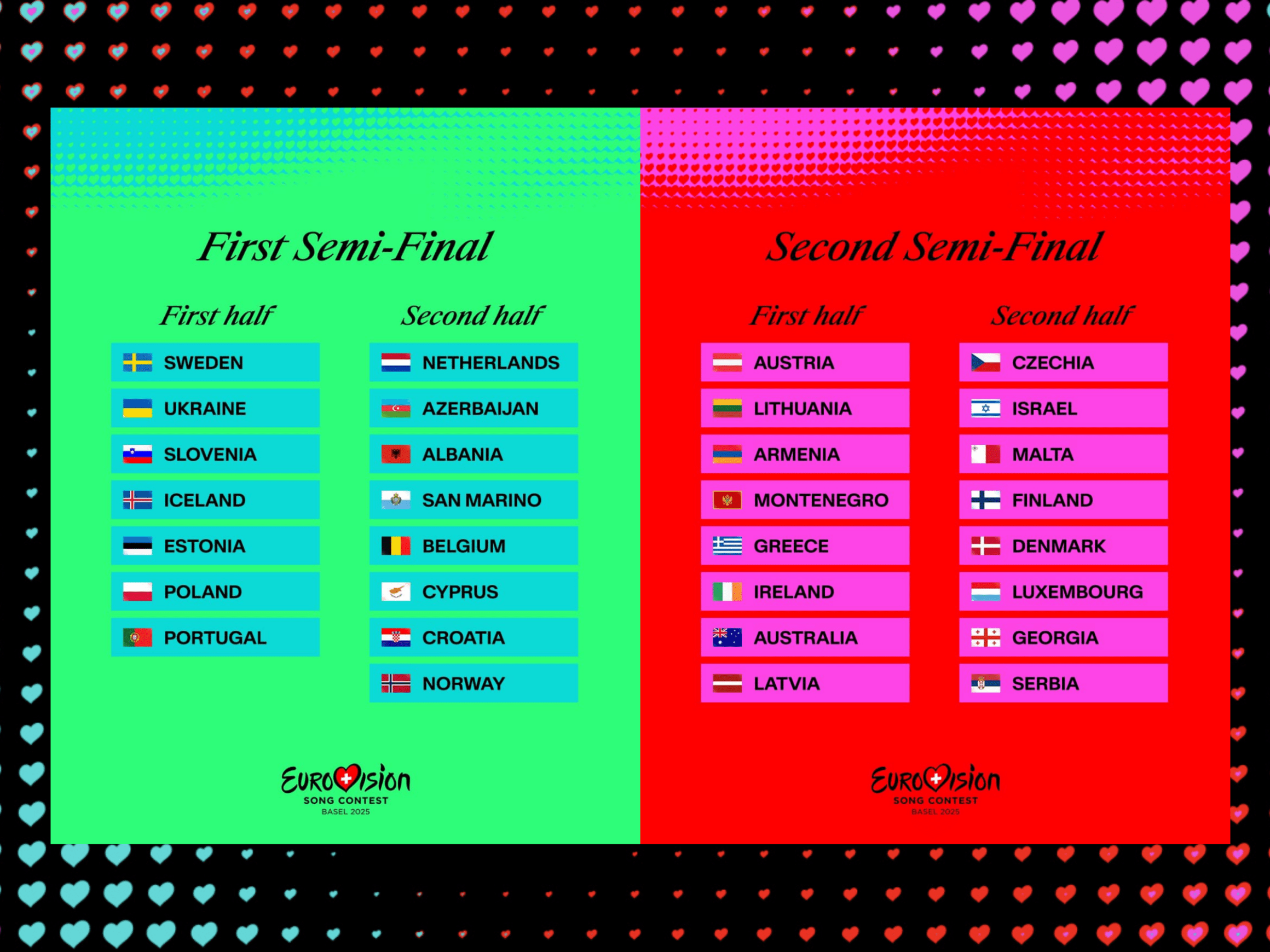 Eurovision 2025 Semi-Finals: Full Running Order Schedule Eurovision 2025 Semi-Finals: Full Running Order Schedule