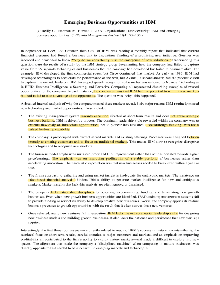 Identifying Emerging Business Opportunities: A National Map Identifying Emerging Business Opportunities: A National Map