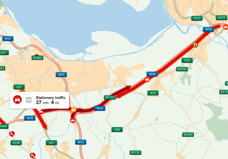 M56 Traffic Delays: Collision Near Cheshire/Deeside Border M56 Traffic Delays: Collision Near Cheshire/Deeside Border