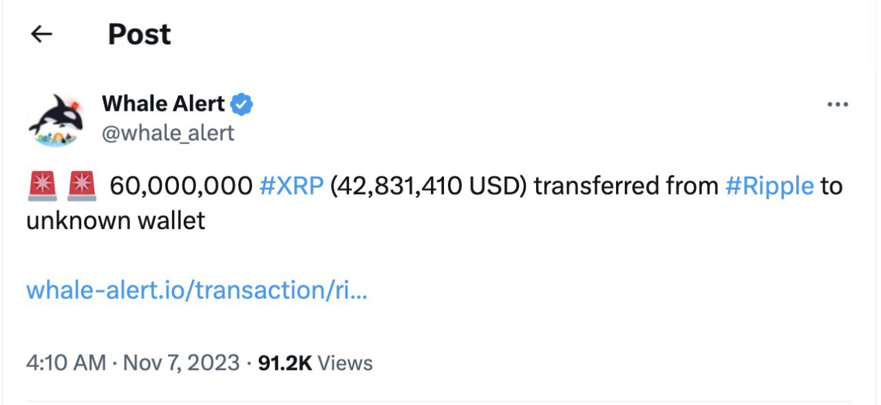 Ripple(XRP)巨额投资:鲸鱼买入2000万代币 Ripple(XRP)巨额投资:鲸鱼买入2000万代币