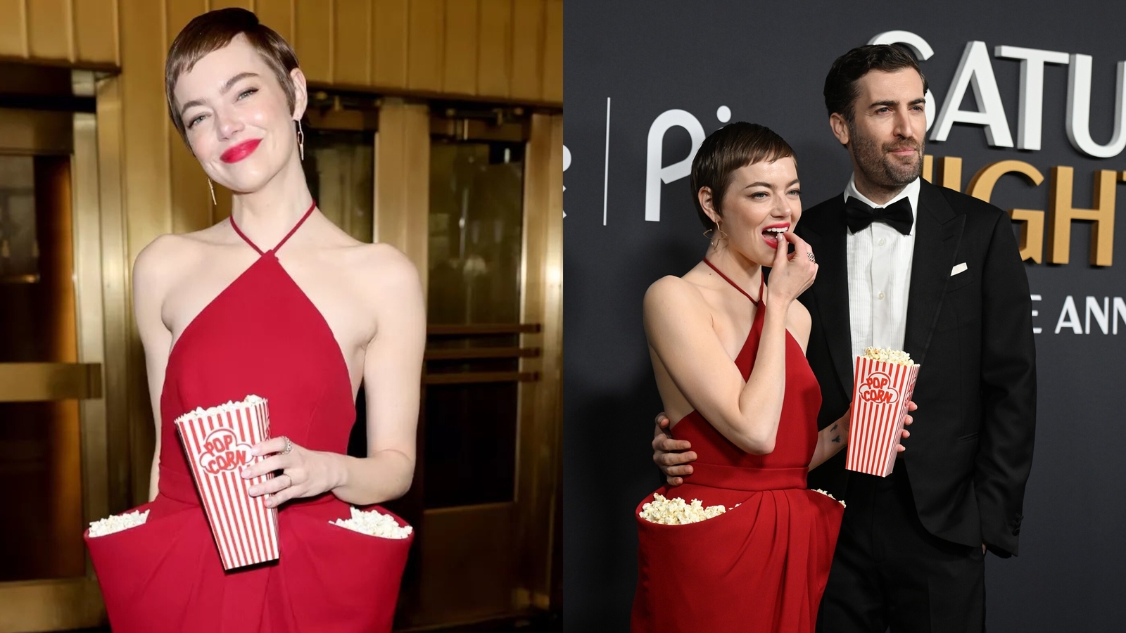 SNL 50th Anniversary: Emma Stone's Popcorn Dress Makes A Statement SNL 50th Anniversary: Emma Stone's Popcorn Dress Makes A Statement