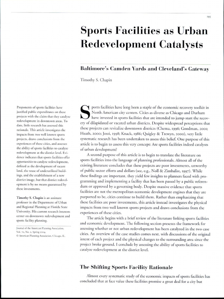 The Impact Of Sports Stadiums On Urban Decay And Economic Recovery The Impact Of Sports Stadiums On Urban Decay And Economic Recovery