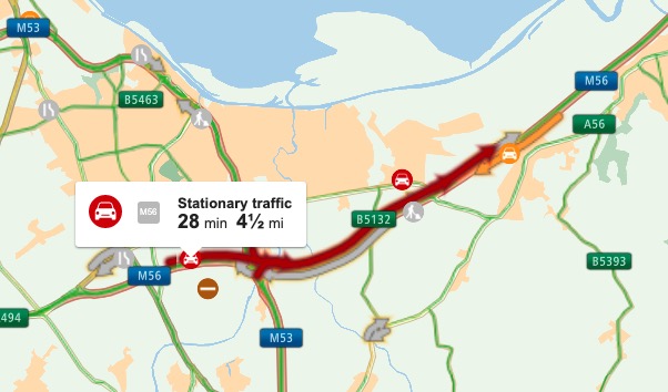 Traffic Delays On M56 Near Cheshire/Deeside Due To Collision Traffic Delays On M56 Near Cheshire/Deeside Due To Collision